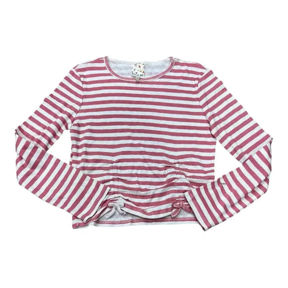 Belle du Jour Pink Striped Heart Cinched Girl Sweater L - Picture 1 of 2